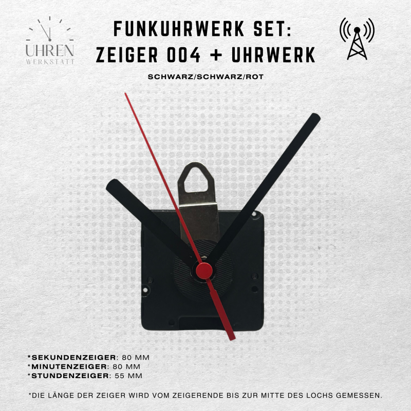 DCF Funkuhrwerk mit leisem, schleichendem Lauf + Zeigersatz