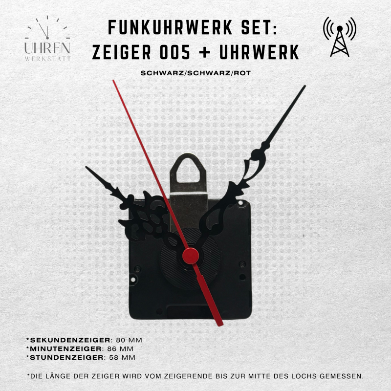 DCF Funkuhrwerk mit leisem, schleichendem Lauf + Zeigersatz